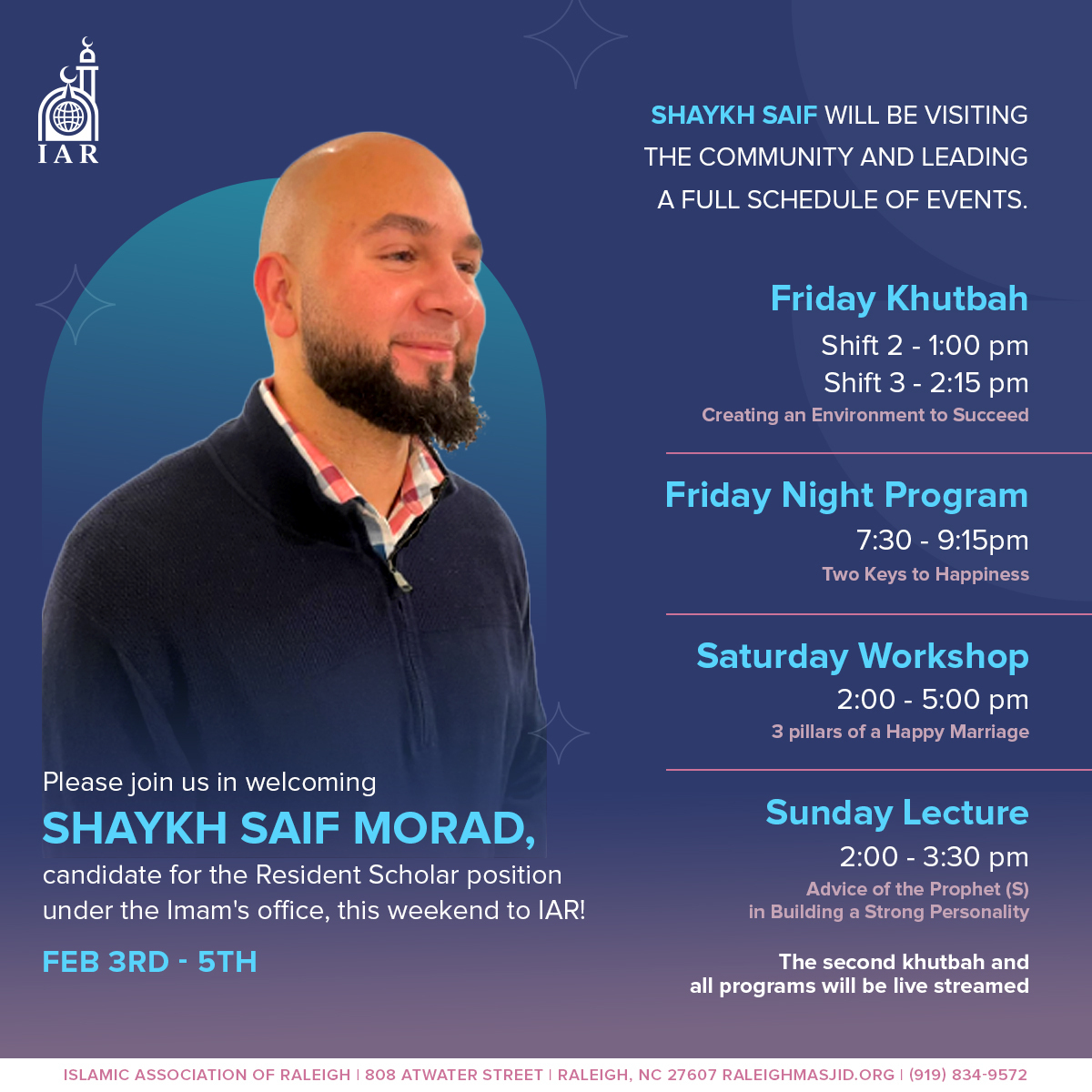 Welcoming Shaykh Saif Morad, candidate for the Resident Scholar position