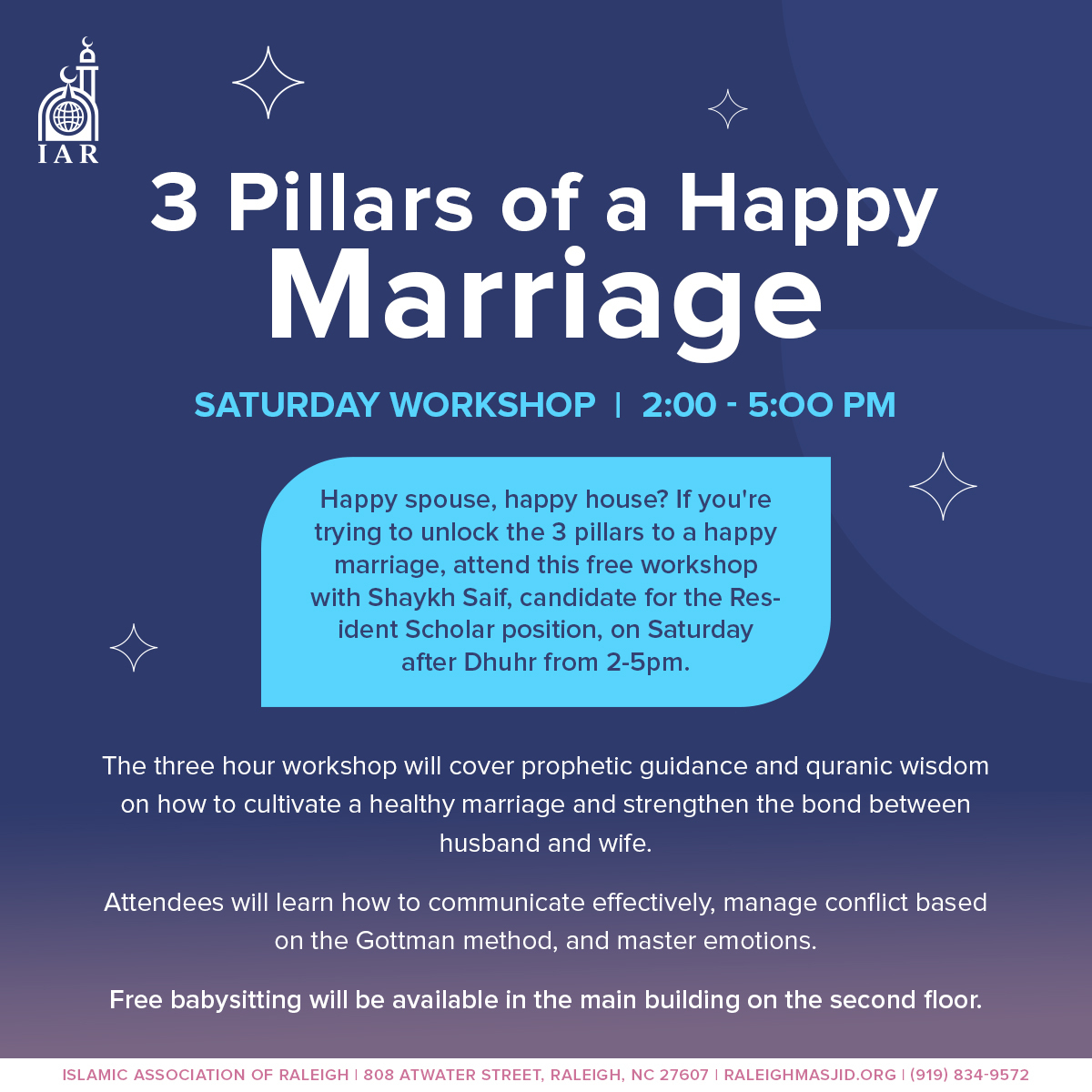 “3 Pillars of a Happy Marriage” Saturday Workshop with Shaykh Saif