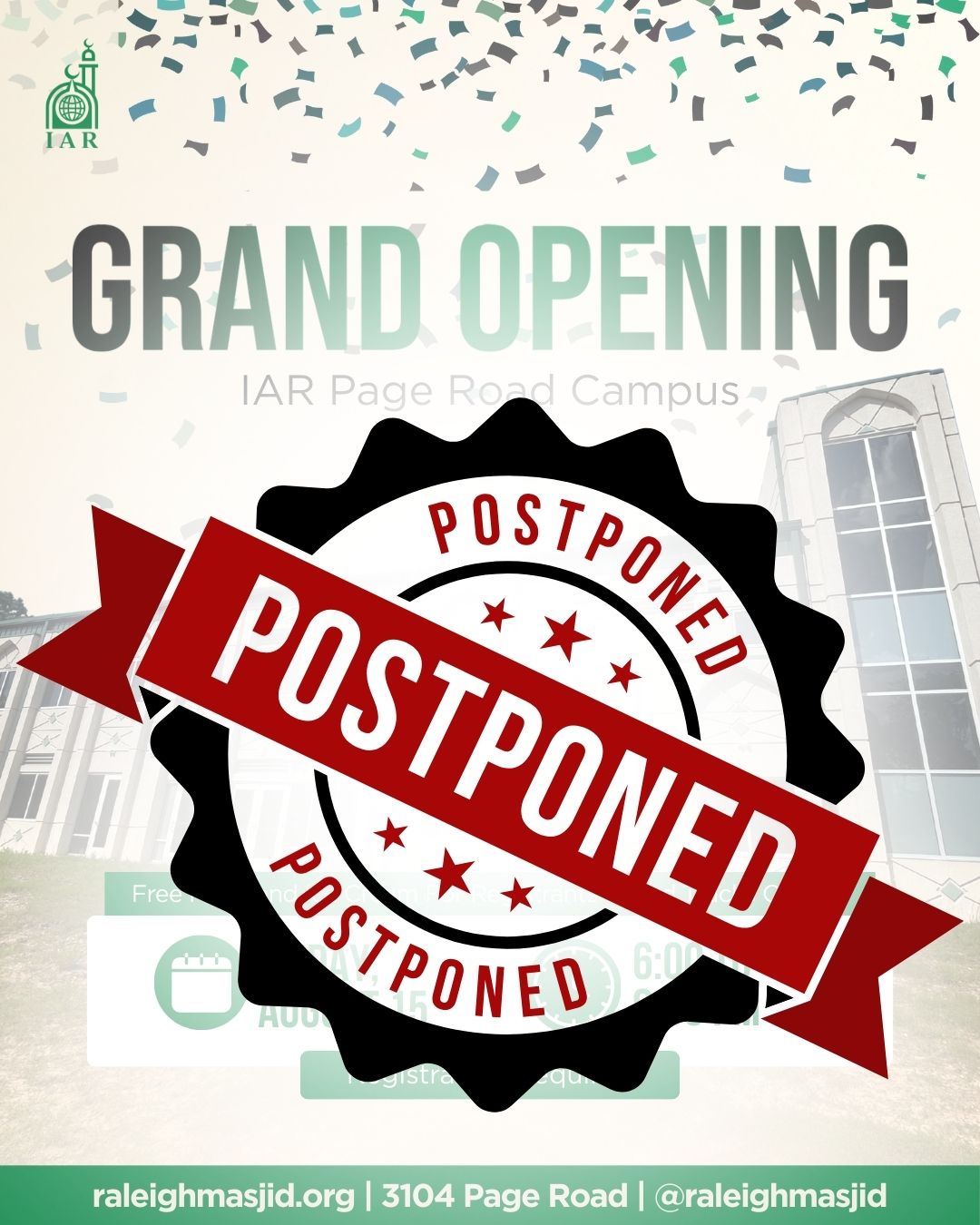 Postponement of the Page Road Grand Opening